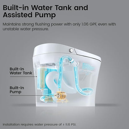 Smart Toilet with Bidet Built-In, Bidet Toilet with 1.06 GPF Auto Flush, Built-In Pump, Auto Open & Close Lid, Heated Seat & Dryer, Remote Control, Night Light, Digital Display, Blackout Flush