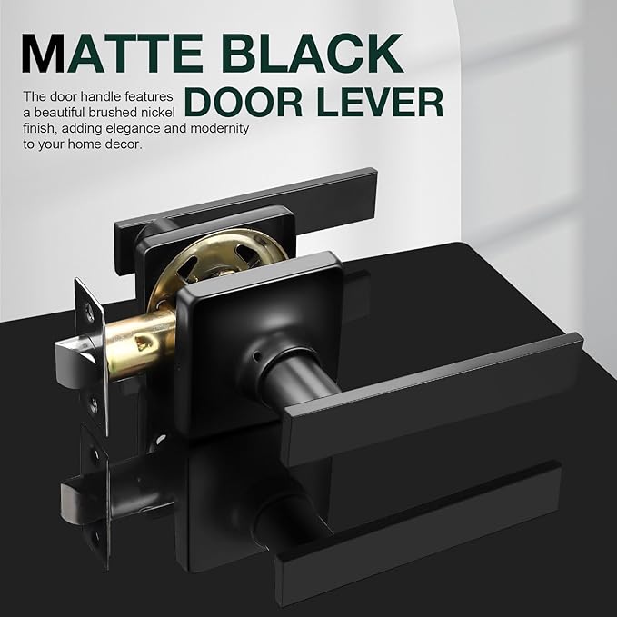 GOBEKOR 2 Pack Black Door Handles - Passage Door Levers with Lock - Square Interior Door Levers