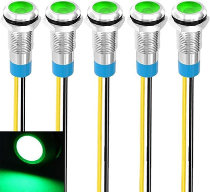 5pcs 8mm 110V-220V AC LED Waterproof Signal Lamp Metal Indicator Light (Green)