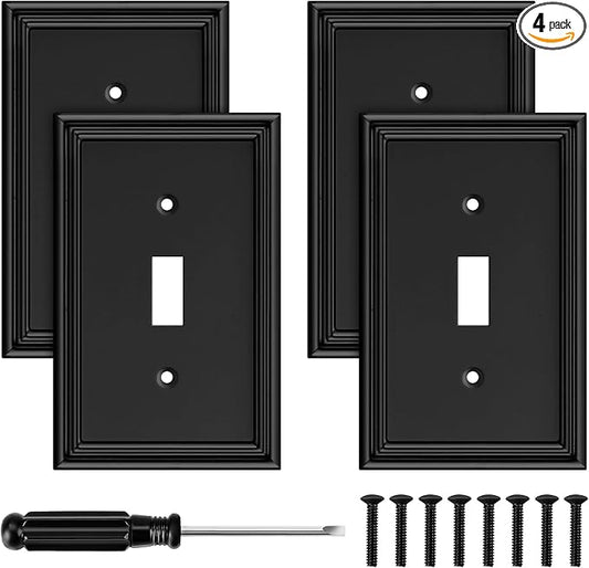 Black Modern Decorative Wall Plate Light Switch Cover Decorator Outlet Covers Rocker Switch Plates Bamboo Fiber Material Wall Plates for Kitchen Bathroom (1 Gang Single Toggle-4 Pack)