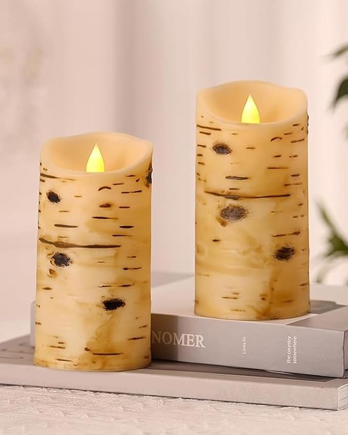 Comenzar Flameless Candles Birch Bark Candle LED Candles Home Decor H: 456" x D: 3.25" Electric Candle Faux Candles with Remote Timer Pack 3