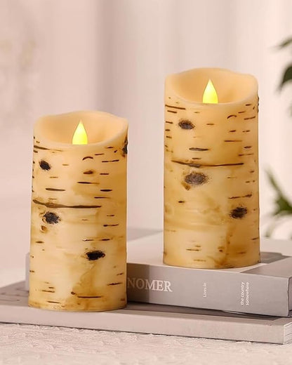 Comenzar Flameless Candles Birch Bark Candle LED Candles Home Decor H: 456" x D: 3.25" Electric Candle Faux Candles with Remote Timer Pack 3
