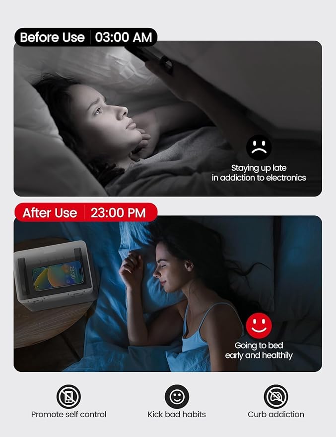 Vaydeer Metal Time Lock Box, Phone Locked box with Timer, Locking Safe Storage, Self-Control Locker with USB C Charge, Child Lock, Smart Timed Release Jail for Phone/Remote/Medicine/Snack