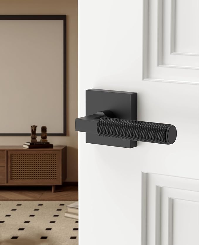 Asidrama 1 Pack Black Passage Door Handles, Door Lever with Door Knobs Indoor for Bedroom or Bathroom, Heavy Duty Door Handles Interior with Locks for Left Right Sided Doors 098