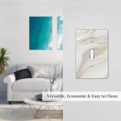 White Grey Gold Marble Simple Tiles Decorative Light Switch Cover 1 Gang Single Toggle Device Electrical Faceplate Switchplates Decorator Outlet Wall Plate for Bathroom Kitchen Decor