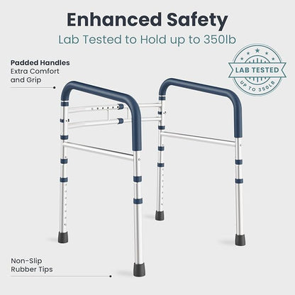 PELEGON Toilet Safety Rails (350 lb) - Adjustable Toilet Safety Frame & Rails, Toilet Safety Rail for Elderly Adults, Toilet Handles for Seniors, Toilet Bars for Elderly, Disabled & Handicap - Grey