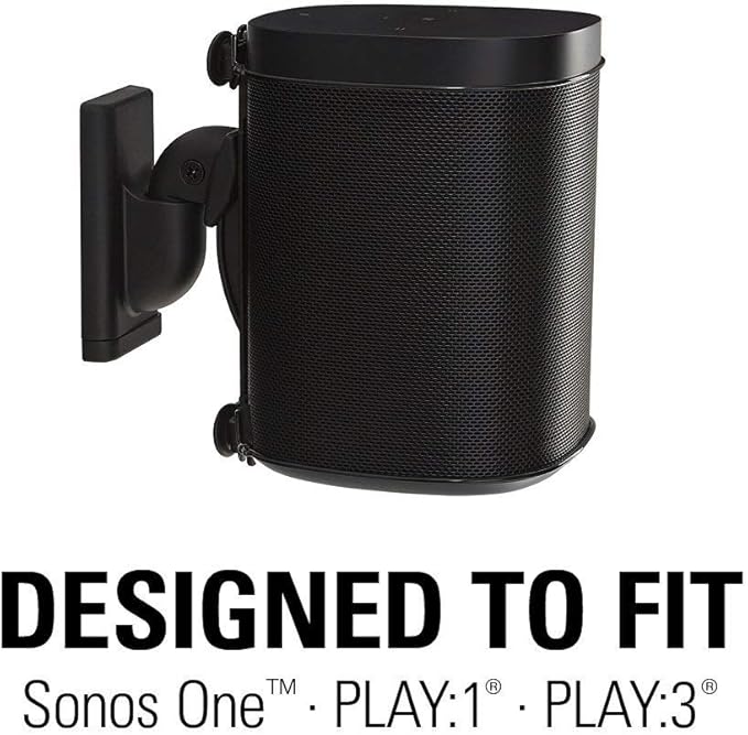 Sanus Adjustable Sonos Wall Mount for Sonos One, Play:1, & Play:3 - Tool Free Tilt & Swivel Adjustments for Best Audio - Pair (Black) - WSWM22-B1