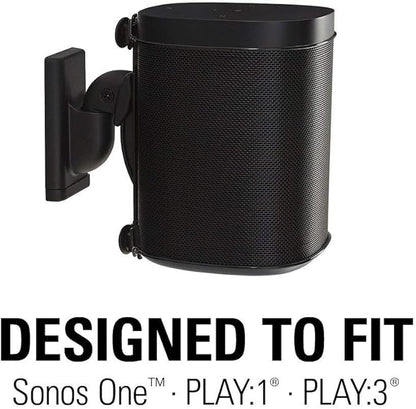 Sanus Adjustable Sonos Wall Mount for Sonos One, Play:1, & Play:3 - Tool Free Tilt & Swivel Adjustments for Best Audio - Pair (Black) - WSWM22-B1