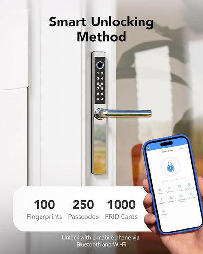 Electronic Smart Door Lock Fingerprint Door Lock with Keypad，Smart Lock for Front Door Children Proof IC Card,40–90mm Multipoint Locks (Not Suitable Point Mortise Lock)(OSP Mirror Silver)
