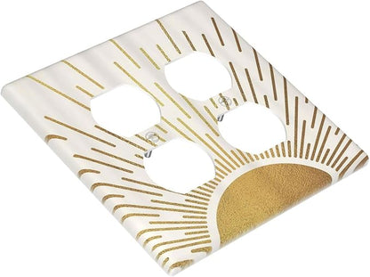 Decorative Outlet Covers Boho Mid Century Gold Sun Sunbeams 2 Gang Light Switch Cover Plate Double Duplex Wall Plates for Electrical Outlets Switch Plate Covers for Bedroom Home Decor
