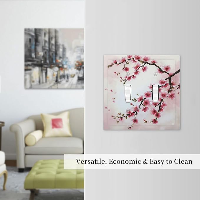 Branch with Pink Flowers Light Switch Covers Double Toggle 2 Gang Wall Plate Dual Decorative Switchplate Electrical Faceplate for Farmhouse Decor