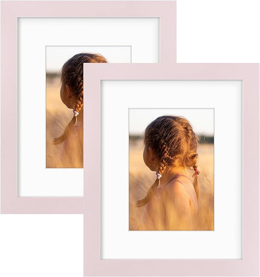 Golden State Art, 8x10 Picture Frame with Mat for 5x7 Photo - High Definition Glass Wall Mounting or Tabletop Display (Pink, 2 Pack)