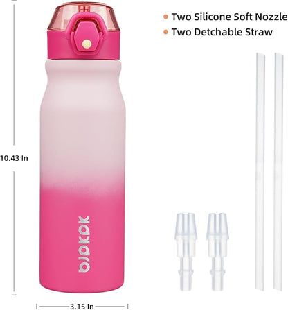 BJPKPK Insulated Water Bottle 25oz Stainless Steel Water Bottles with Straw and Carry Handle Double Wall Metal Thermal Flask