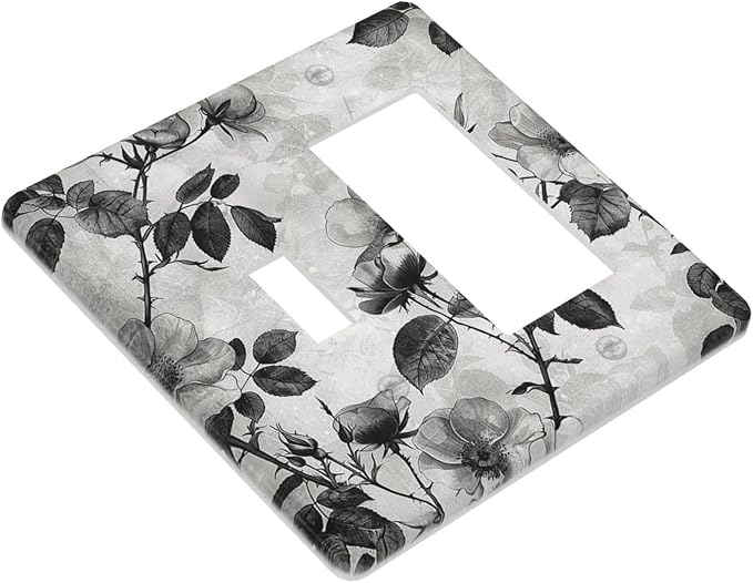 Outlet Covers Black Breezy Watercolor Garden Floral 1 Toggle 1 Rocker Combination Decorative Wall Plate Electrical Switch Plates Light Switch Cover Plate for Bedroom Home Decor