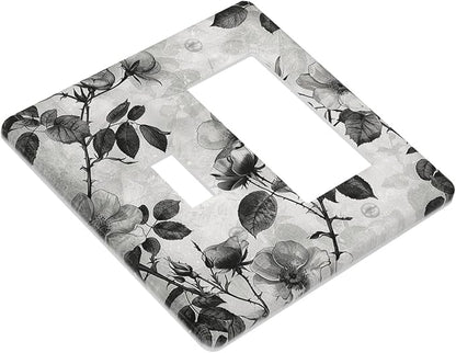 Outlet Covers Black Breezy Watercolor Garden Floral 1 Toggle 1 Rocker Combination Decorative Wall Plate Electrical Switch Plates Light Switch Cover Plate for Bedroom Home Decor