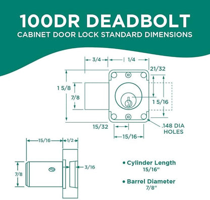 Olympus Lock 100DR Deadbolt Lock | 7/8” Chrome Key US26D | NATL KD Easily Rekeyable Cabinet Door Lock, Keyed Different | Grade 1 Door Locks with Keys | Deadbolt Cabinet Locks | Cabinet Lock for Doors