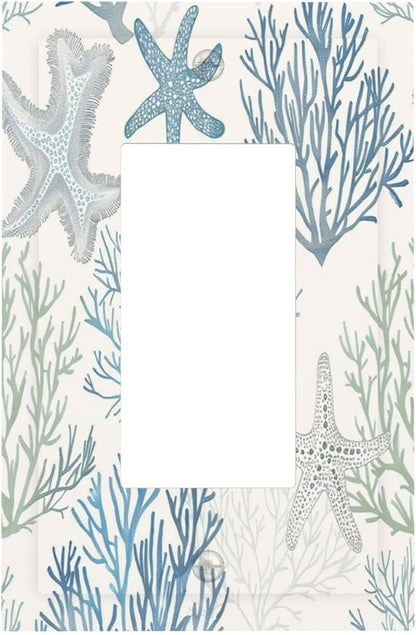 Decorative Outlet Covers Ocean Beach Theme Starfish Seashell Coral 1 Gang Single Rocker Light Switch Cover Plate Wall Plates Gfci Faceplate For Bathroom Kids Room Decor