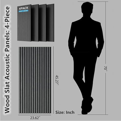 Wood Wall Panels, 45.3" x 23.6" Acoustic Panels for Wall and Ceiling, 3D Fluted Sound Absorbing Panel for Interior Wall Decor Noise Reduction (4Pcs-Gray)