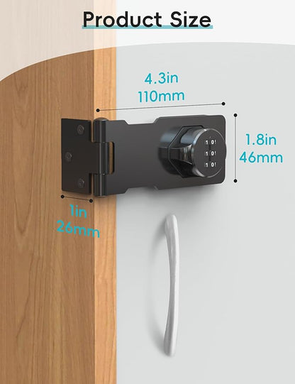 Cabinet Password Hasp Lock, Keyless Combination Lock for Small Doors, Barn, Bathroom, Outdoor, Garage, Garden, Black