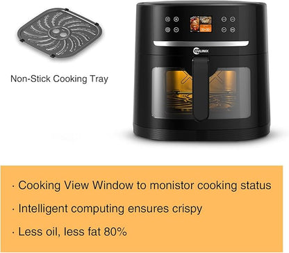 8.5QT Large Air Fryer, AI Intelligent Recognition Airfryer with Clear Window, Touch Controls with 12 AI Functions, Shake Reminder, Nonstick, Fit for Family, Black