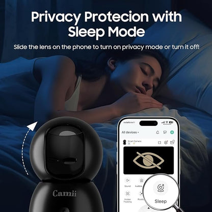 2K Security Camera Indoor, 2.4G & 5G WiFi Pet Camera for Home Security, Pet/Dog/Elder/Baby Camera with Phone App, Night Vision, Cloud/SD Card Storage, 2-Way Audio, Motion Detection, Black