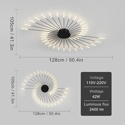 Modern Ceiling Light Flower Shape, Metal Firework Ceiling Lamp with Plug-in LED Source, Lighting Fixture for Living Room Dining Room Bedroom, Natural Light