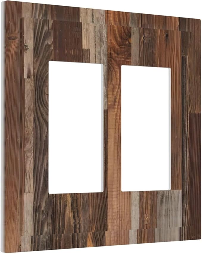Vintage Brown Wooden Boards Print Wood Grain Decorative Outlet Covers 2 Gang Double GFCI Rocker Electrical Wall Panels Light Switch Cover Plate for Farmhouse Home Decor