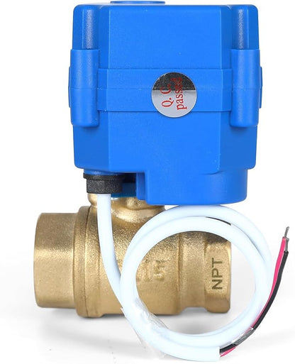 Motorized Ball Valve 3/4", Standard Port, Electric Brass Ball Valve, 9-24V AC/DC, 2 Wire Auto Return, Electric Shut Off Ball Valves