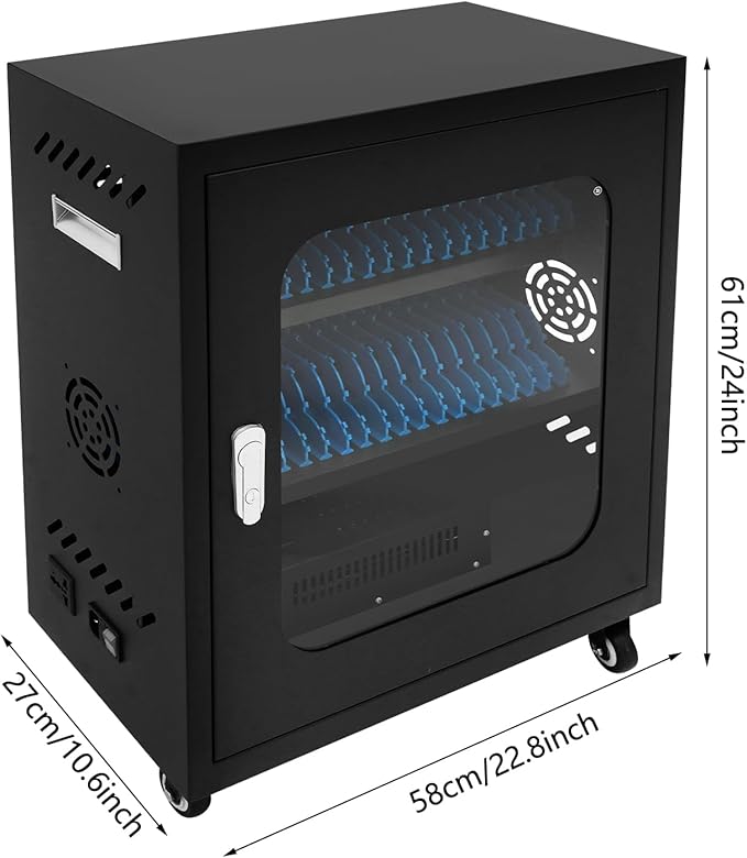 40-Slot Cell Phone Charging Station Cabinet with USB, 400W High-Power Portable Mobile Charging Locker with Wheels & Lockable Tempered Glass Door (Black)