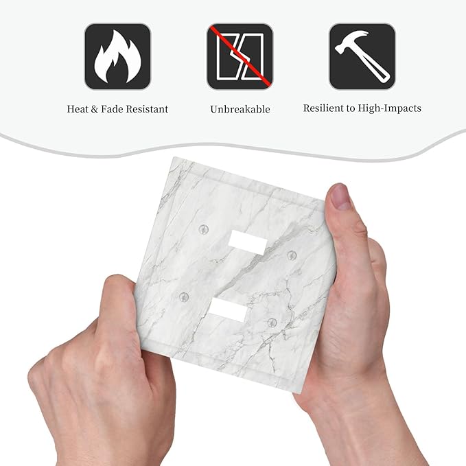 Decorative Switch Plates Marble Granite White And Grey 2 Gang Double Toggle Wall Plate Outlet Light Switch Cover Electrical Faceplate for Home Bedroom Decor