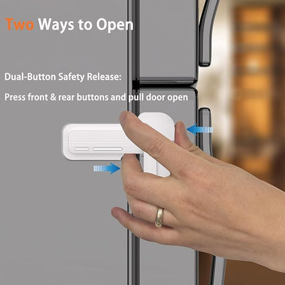 2 Pack Upgrade Child Proof Refrigerator Lock with Two Ways to Open, Home Fridge Freezer Door Lock Latch Catch to Keep Door Closed, no Tools Need or Drill (Grey)