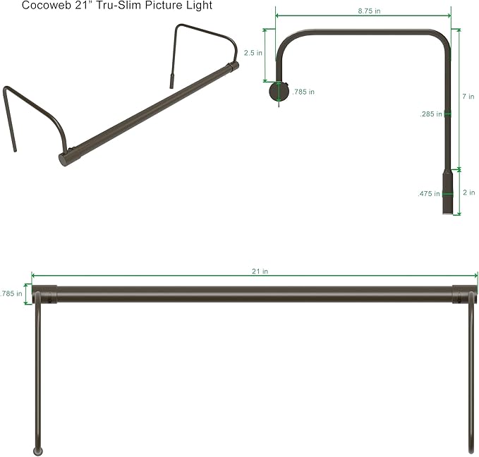 Cocoweb 21 Inch Tru-Slim Mahogany Bronze Picture Light - LED, 2700K, Adjustable Arm, Plug-in, Toggle Switch, Sleek and Compact Design