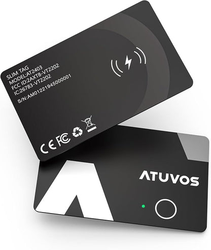 [Apple MFi Certified] ATUVOS Rechargeable Wallet Card, Ultra-Thin 1.6mm Blueooth Air Tag Tracker Works with Apple Find My (iOS Only), Item Locator for Passport, Luggage, IP67 Waterproof, 2 Pack
