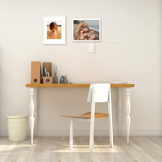 Golden State Art, Simple and Stylish Picture Frame with Ivory Color Mat & Real Glass Vertical Horizontal Display (11x14, White)