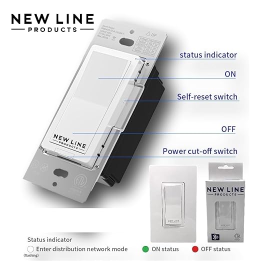 WiFi Bluetooth Smart Light Switch with APP Control Compatible with Alexa and Google Home Voice Control Touch Control Power Cut Off Easy Wall Install Works with Smart Life Tuya Remote Timer