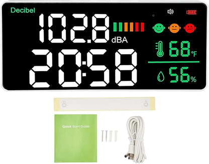 Diydeg Decibel Meter Sound Level Reader, 4 in 1 11 inch Large LED Display Wall Mounted Noise Decibel Reader Meter, Noise Temperature Humidity Meter for Home Studio Factory Classroom