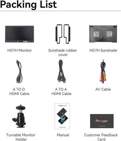 Portkeys HD7H 7'' Camera Monitor 1000nit High Brightness Field Monitor with Top Shortcut Keys Suitable for DSLR Camcorder