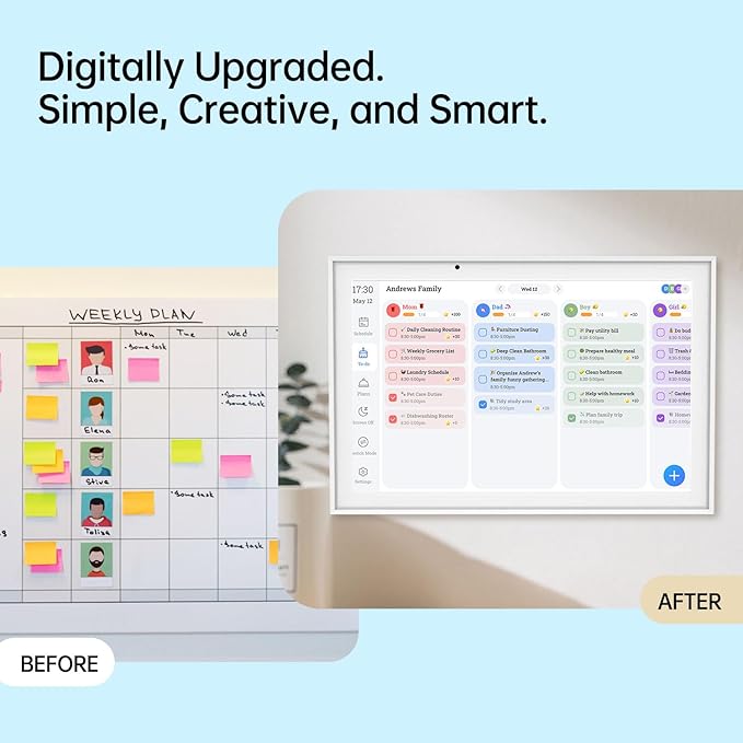 10.1 Inch Digital Calendar & Chore Chart – Interactive Touchscreen Wall Planner, Smart Family Organizer for Family Schedules, Desktop and Wall Mountable, White