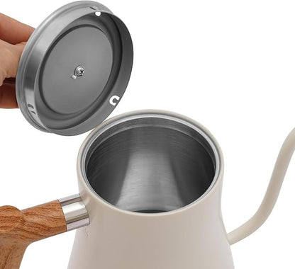Electric Gooseneck Kettle, 0.9L 1200W Stainless Steel Kettle with ±1°F Precision Temperature Control, Adjustable Keep Warm & LED Display, Ideal for Pour Over Coffee and Tea (White)