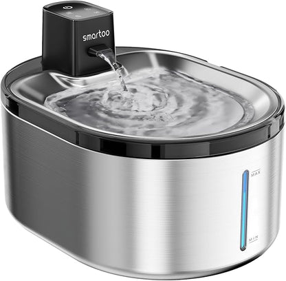 Wireless Cat Water Fountain Stainless Steel, 152oz/4.5L Cat Fountain Battery Operated, Cordless Pet Water Fountain for Cats & Dogs with Motion Sensor, Ultra Quiet Pump, Multi-Filtration