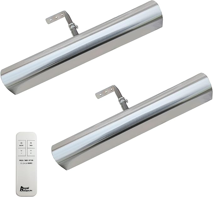Royal Designs, Inc. Cordless Remote Control LED Picture Light, Dimmable with Timer Function, Brushed Nickel, 16.75 Inches, 2 Pack