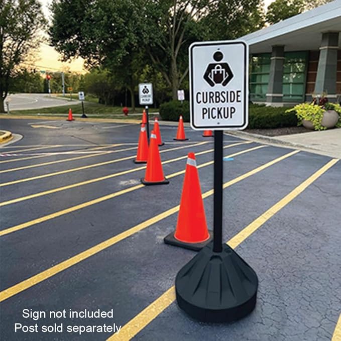 Plasticade Roll-A-Post Portable Sign Post with 72" Power Post Plastic Signpost, Designed for Schools, Sidewalks or Parking Lots, Durable and Resistant to Weathering, Black Base with Black Post