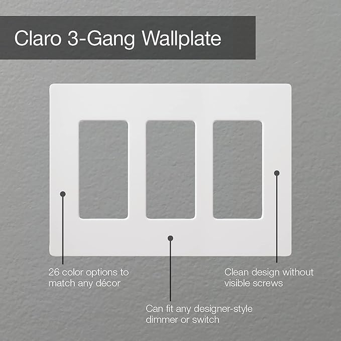 Lutron Claro 3 Gang Decorator/Rocker Wallplate, Satin, Palladium (1-Pack) | SC-3-PD