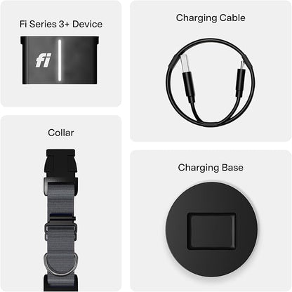 New Fi Series 3+ Smart Dog Tracker Collar [12 Month Membership Included] GPS Tracker for Dogs with Health & Behavior Monitoring, Escape Alerts, Waterproof, LED, Apple Watch Compatible (Gray, Medium)
