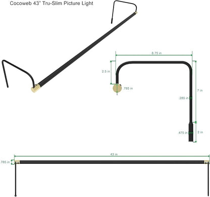 Cocoweb 43 Inch Tru-Slim Black and Brass Picture Light - LED, 2700K, Adjustable Arm, Plug-in, Toggle Switch, Sleek and Compact Design