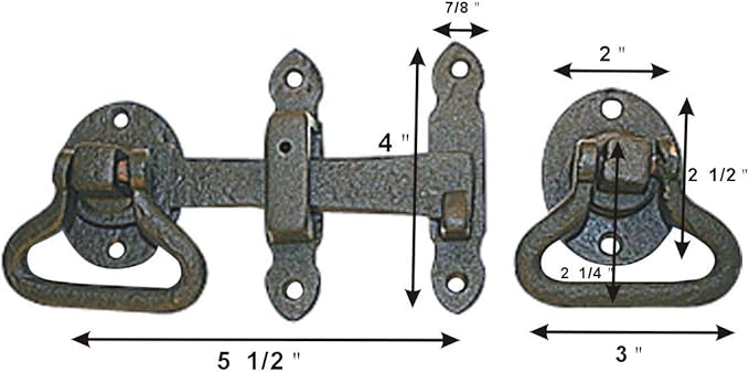 Black Wrought Iron Gate Turn Latch Lock Set 6.5 Inches W Heavy Duty Rust Resistant Powder Coated Barn Door, Fence Or Gate Ring Latches With Mounting Hardware Renovators Supply Manufacturing Pack Of 10