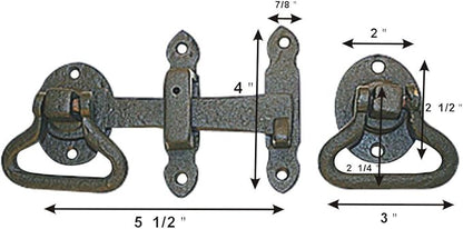 Black Wrought Iron Gate Turn Latch Lock Set 6.5 Inches W Heavy Duty Rust Resistant Powder Coated Barn Door, Fence Or Gate Ring Latches With Mounting Hardware Renovators Supply Manufacturing Pack Of 10
