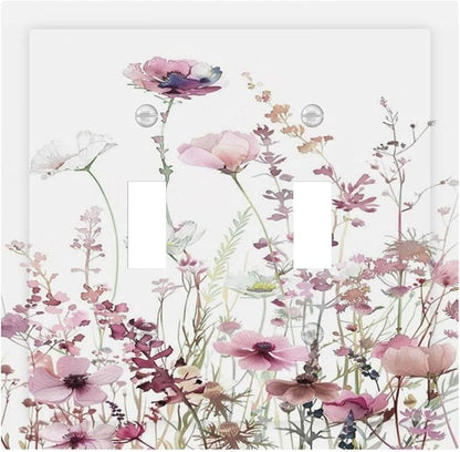 Floral Pink Watercolor Wildflowers Plant Flower Decorative Switch Plates 2 Gang Double Toggle Outlet Light Switch Cover Wall Plate Electrical Faceplate for Bedroom Living Room Decor
