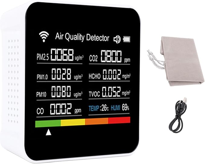 14 in 1 Air Quality Monitor Indoor with High Precision Sensors, 2.8 Display Screen, 14 Functions, Air Quality Detector for pm2.5, Vocs, Temperature, and Humidity