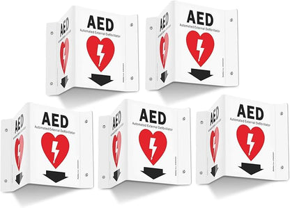 Faittoo AED Sign, AED with Down Arrow - 5 Pack 6 x 8 Inches V-Shaped Acrylic Plastic, 4 Pre-Drilled Holes, Includes Matching Screws, Use for Home Office/Business